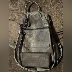 Gray Backpack With Matching Wallet